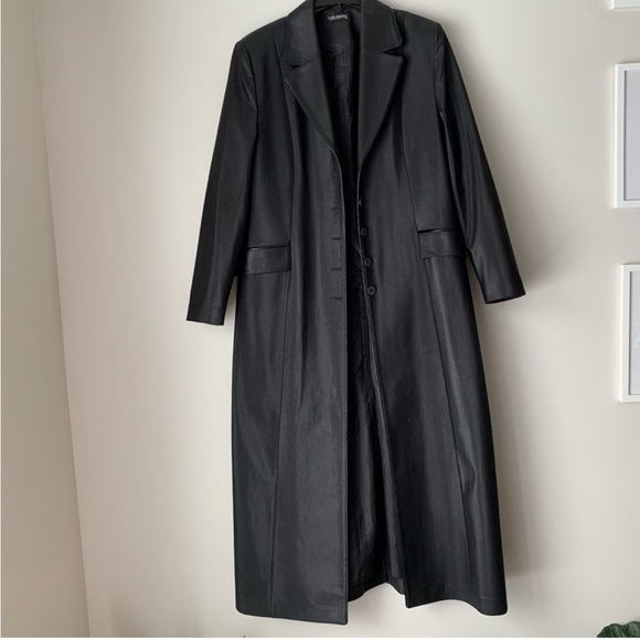 CLUB Armonia Black Extra Long Trench Coat Made in Europe Vintage Jacket Y2K - Picture 1 of 11